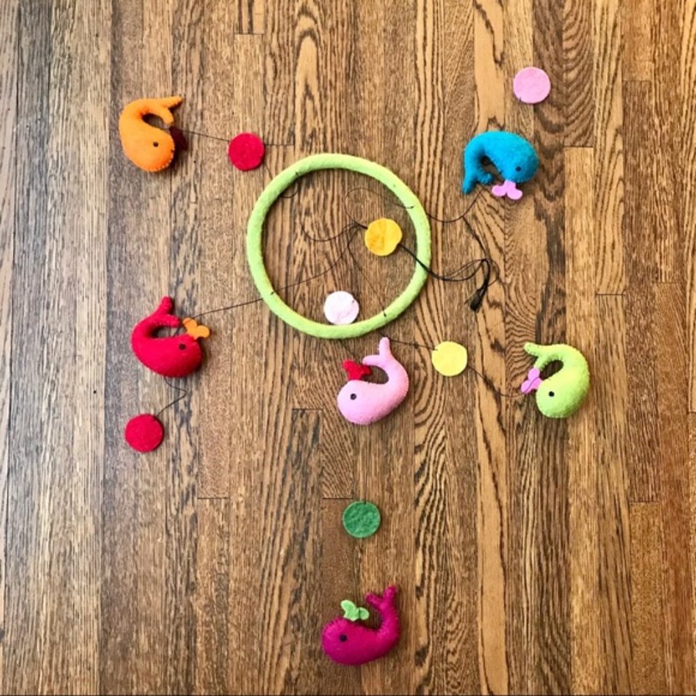 Felted Wool Spouting Whale & Circles Mobile